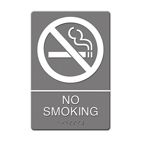 U. S. Stamp & Sign ADA SIGN, NO SMOKING SYMBOL W/TACTILE GRAPHIC, MOLDED PLASTIC, 6 X 9, GRAY 4813